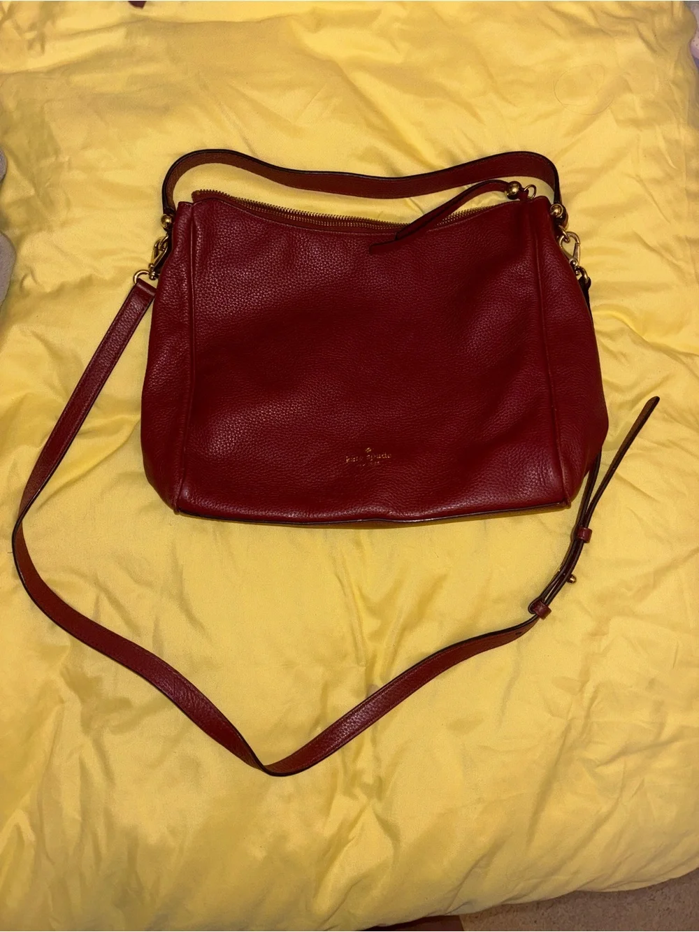 kate spade Pebbled Leather Crossbody in Burgundy Red with Gold Hardware